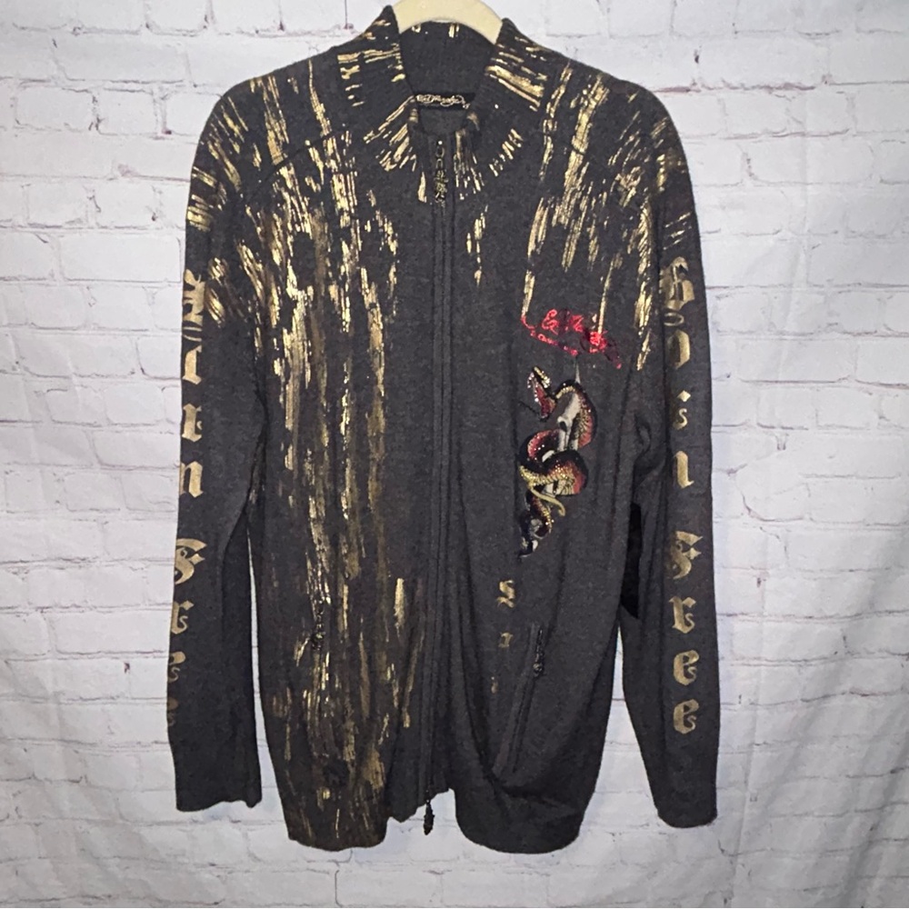 Ed Hardy by Christian Audigier Dragon Print cardigan sweater SZ XXL‎ NWT - Picture 2 of 11